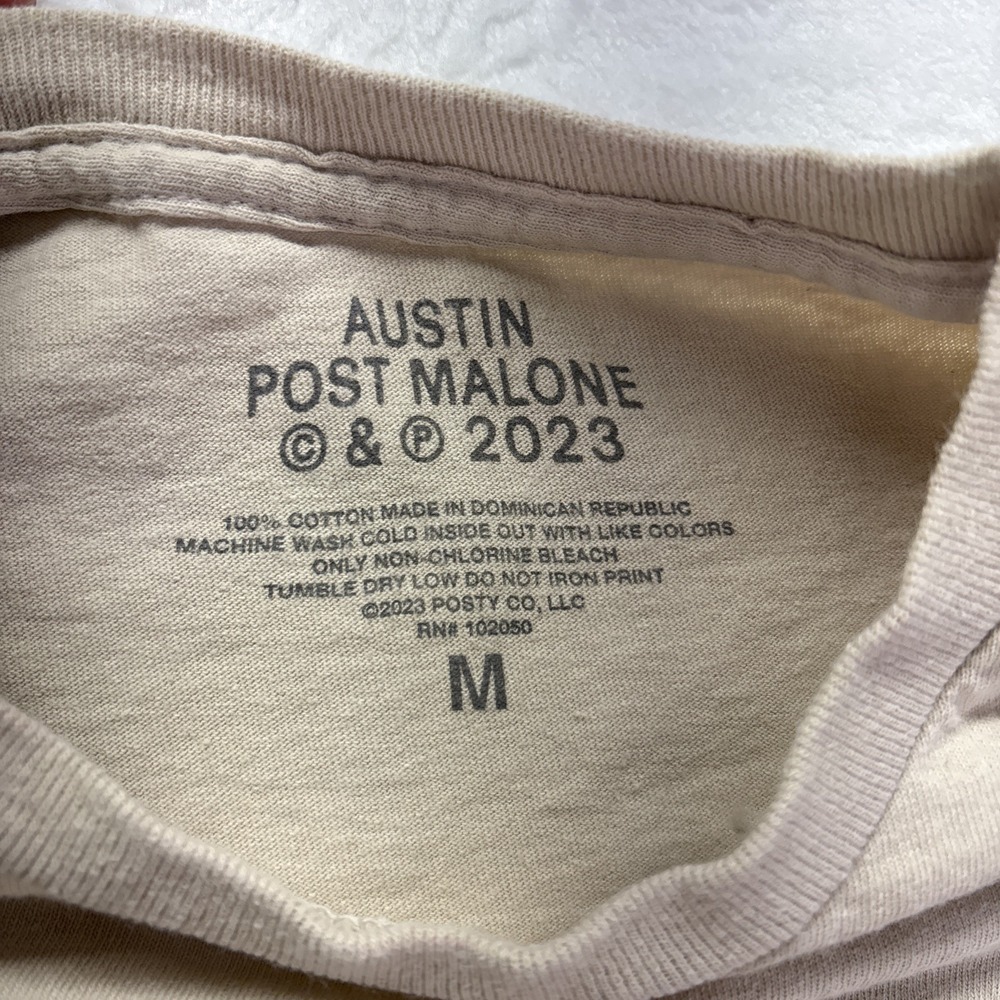 Austin Post Malone Shirt Mens Medium Beige 2023 Austin Graphic Concert Tee - Picture 3 of 6